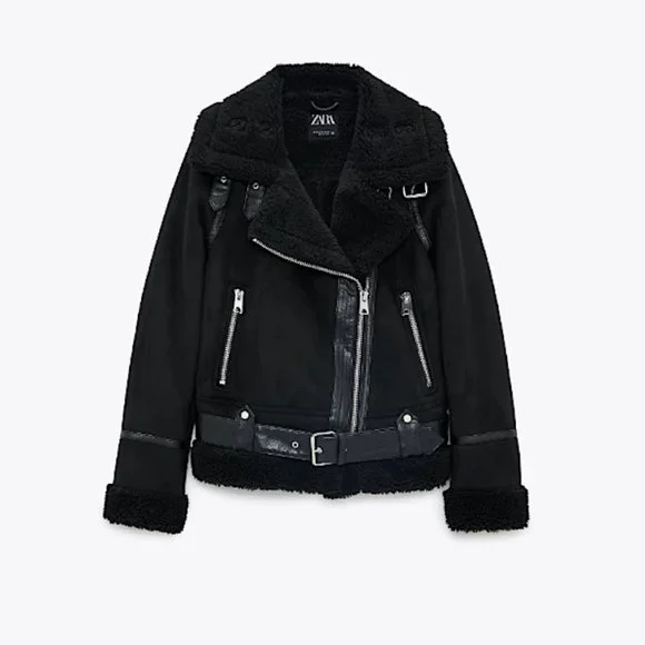 ZARA WOMEN BLACK DOUBLE FACED FAUX SUEDE MOTO JACKET SIZE XS NWT - Picture 8 of 12